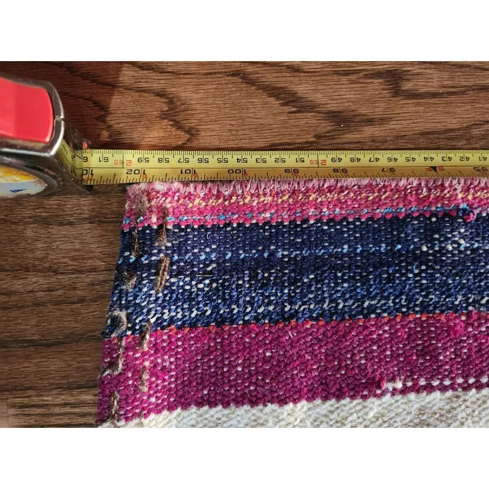 Vintage Red Blue Yellow Black Kilim Runner Rug Hand Knotted Carpet 2ft x 8.5ft